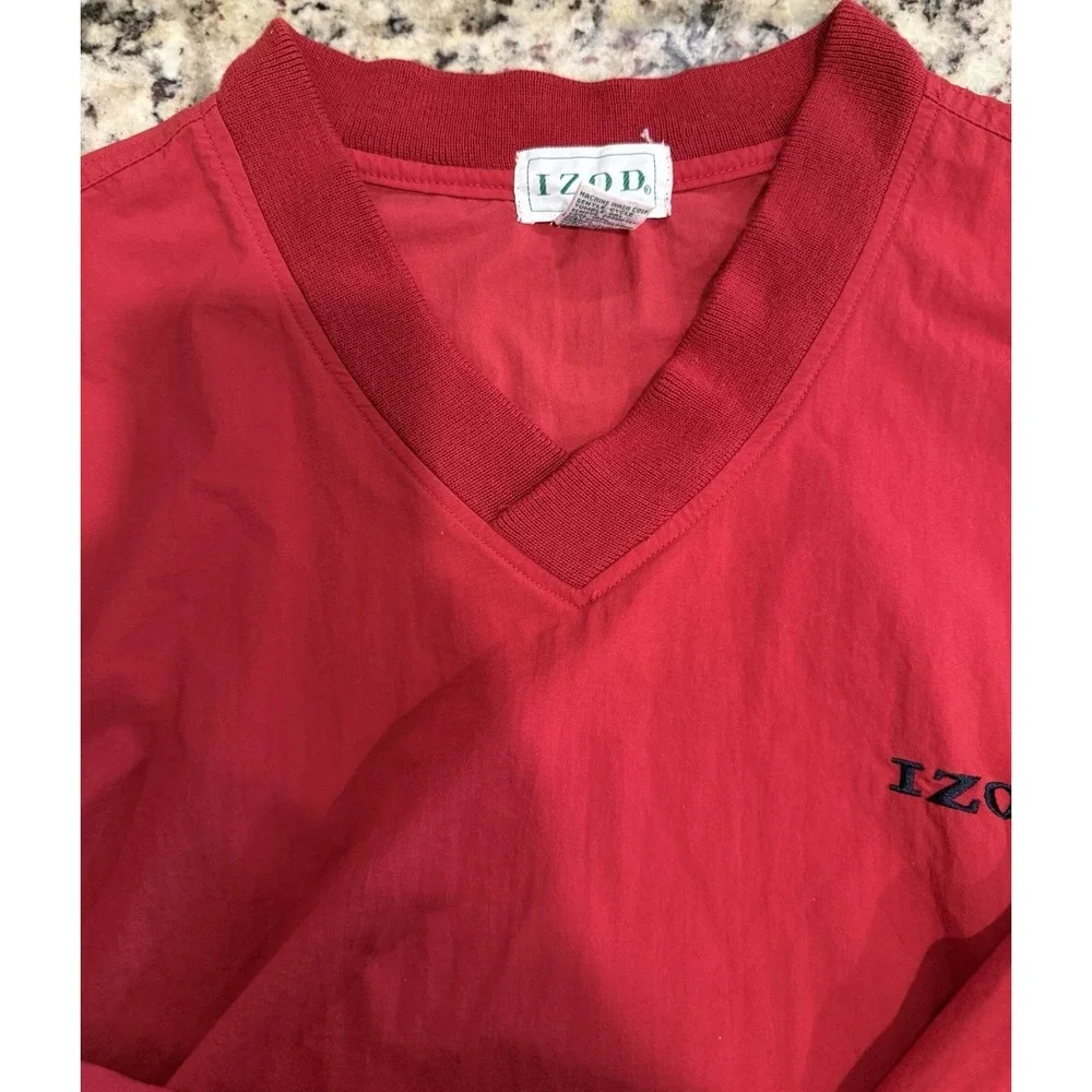 Vintage 90s IZOD V-Neck Windbreaker Pullover Red Medium Gorpcore Golf Jacket